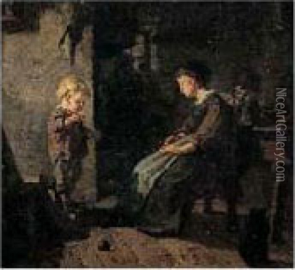 Enfants Et Fillette A La Pelote Oil Painting - Simon Durand