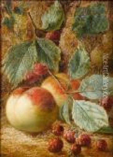 Still Life Of Primroses; Still Life Of Fruit Oil Painting - Oliver Clare