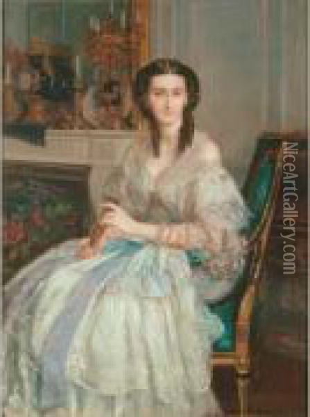 Portrait Presume De La Duchesse D'albes, Vers 1858 Oil Painting - Leon Louis Riesener