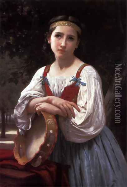 Bohemienne au Tambour de Basque (Gypsy Girl with a Basque Drum) Oil Painting - William-Adolphe Bouguereau