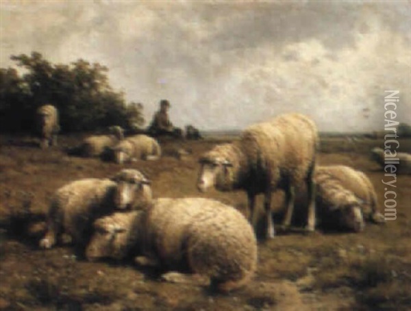 Minding The Flock Oil Painting - Cornelis van Leemputten