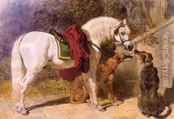 The Squires Pets Arabian & Scottish Deerhounds Oil Painting - John Frederick Herring Snr