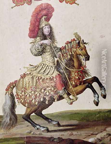 Louis XIV 1638-1715 as a Roman Emperor, from Carrousel de 1662, c.1662 Oil Painting - Israel Silvestre the Younger