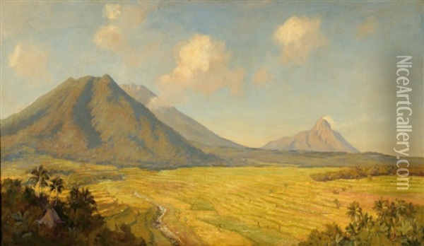A Javanese Mountain Landscape Oil Painting - Carel Lodewijk Dake the Younger