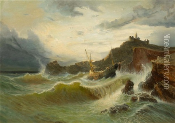 Ship Off The English Coast Oil Painting - William Clarkson Stanfield