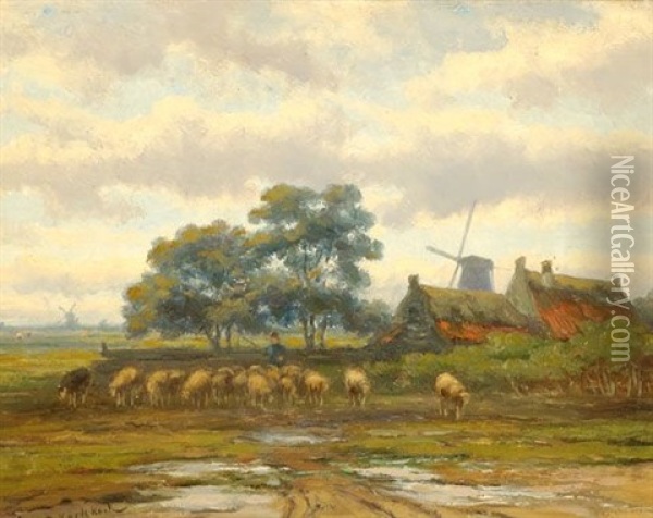 A Flock Of Sheep Oil Painting - Johannes Hermanus Barend Koekkoek