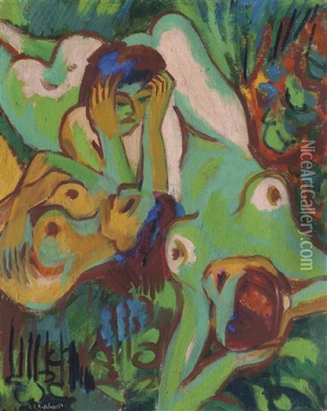 Badende In Der Wiese Oil Painting - Ernst Ludwig Kirchner