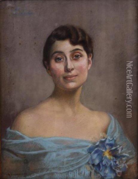 Ritratto Della Marchesa Di Ganzaria. Oil Painting - Leopoldo Galeota