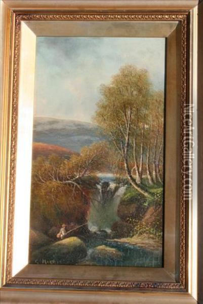 Riverlandscapes With Figures Oil Painting - George Harris