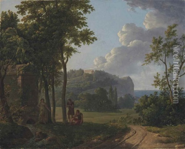 Bergers Devant Le Tombeau D'amyntas Oil Painting - Alexandre Louis Robert Millin Du Perreux