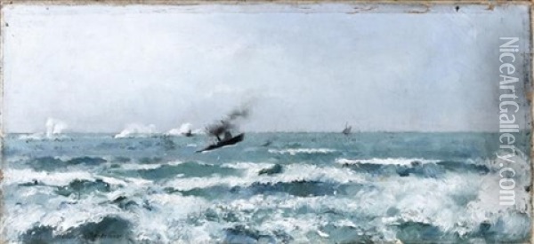 Marine Oil Painting - Louis Robert Carrier-Belleuse