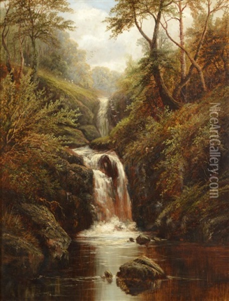 Waterfall Scene Oil Painting - William Mellor