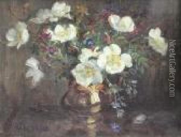 Still Life Of Primulas Oil Painting - Kate Wylie