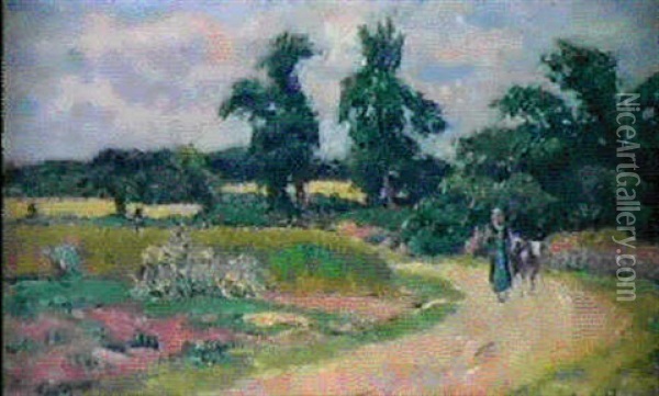 Paysanne Sur Une Petite Route De Bretagne Oil Painting - Henry Moret