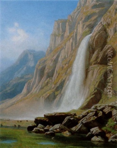 Cascade De Pissevache A Vernayaz Oil Painting - Jean Philippe George-Julliard