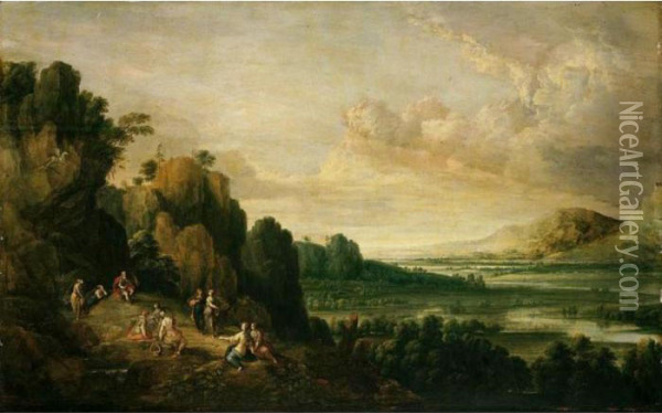 Apollo And The Muses On Mount Parnassus Oil Painting - Lucas Van Uden