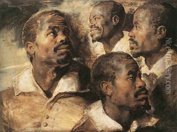 Four Studies of the Head of a Negro Oil Painting - Peter Paul Rubens