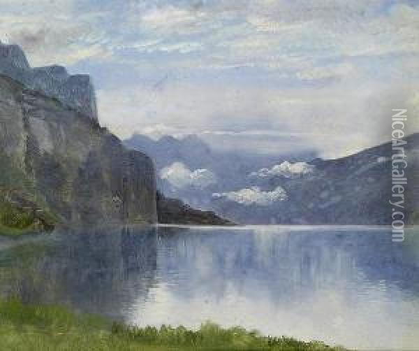 Wolken Uber Dem Walensee. Oil Painting - Traugott Schiess