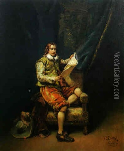 Chevalier Reading Music Oil Painting - Cesare Auguste Detti