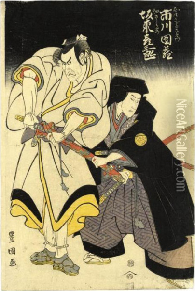 Ichikawa Danzo As Nagasaki Kageyuzaemon And Bando Hikosaburo Iii As Hata Rokurozaemon Oil Painting - Toyokuni