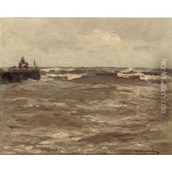 Breakers, Oostende Oil Painting - Wilhelm Hambuechen