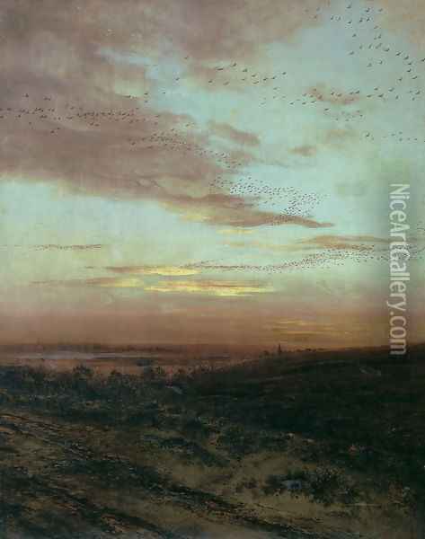 Evening, Migration of birds, 1874 Oil Painting - Alexei Kondratyevich Savrasov