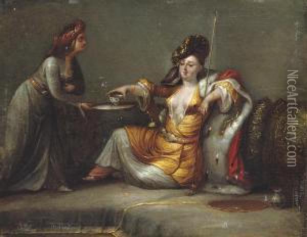 A Sultana Taking Tea Oil Painting - Jan-Baptiste Vanmour