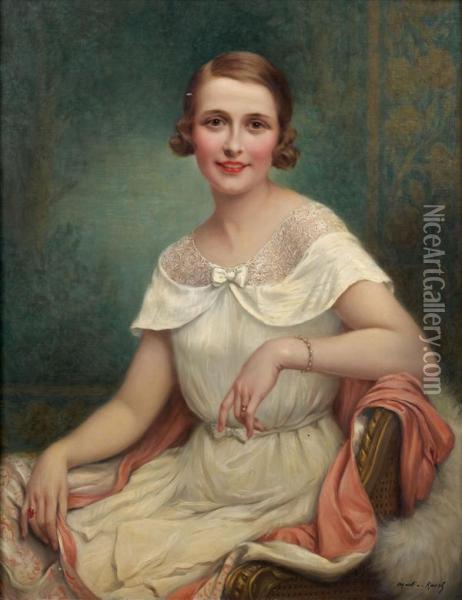 Portrait De Femme En Robe Blanche Oil Painting - Francois Martin-Kavel