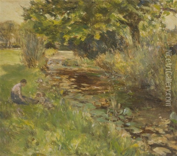 By The Stream Oil Painting - Alexander Roche