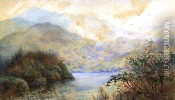 Titled Lower Left 'a Corner, Middle Lake, Killarney' Oil Painting - Alexander Williams