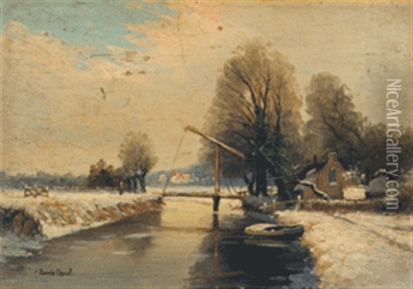 Winterliche Landschaft Am Kanal Oil Painting - Louis Apol