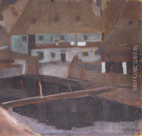 Hauser In Krumau (Houses In Krumau) Oil Painting - Egon Schiele
