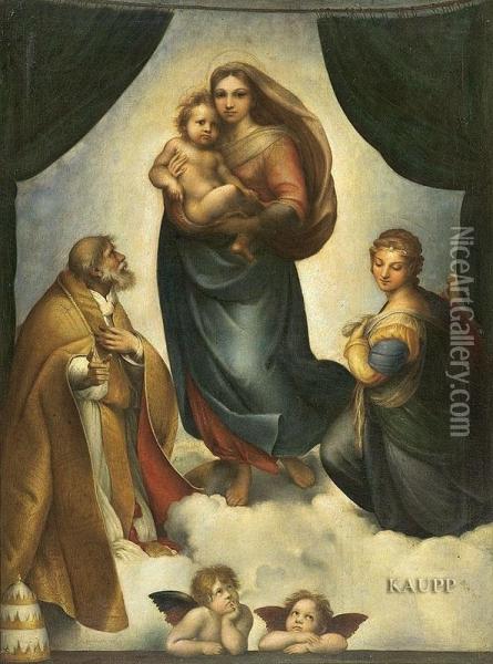 Die Sixtinische Madonna Nach Raffael Oil Painting - Anton Hille