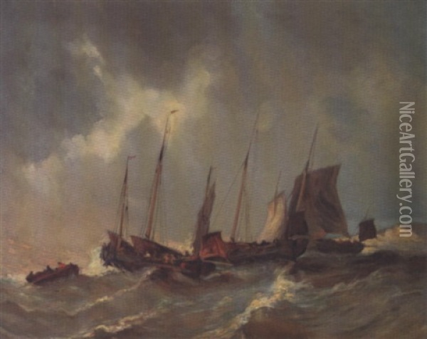 Flottille De Peche Par Gros Temps Oil Painting - Louis-Gabriel-Eugene Isabey