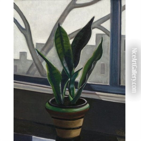 Still Life Of A Plant On A Window Sill Oil Painting - Efa Prudence Heward