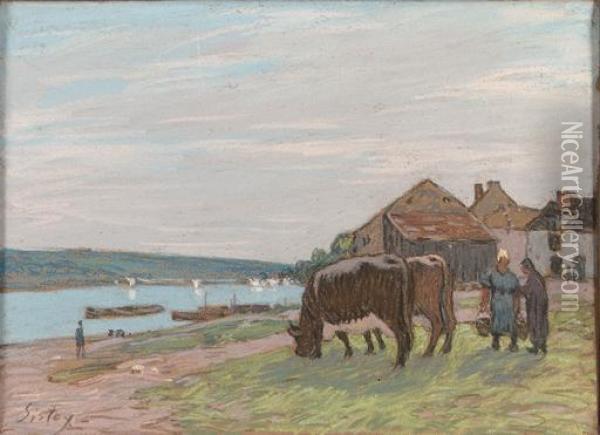 Vaches Au Paturage Oil Painting - Alfred Sisley