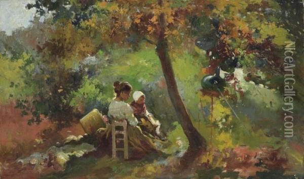 In The Garden Oil Painting - Jose Navarro