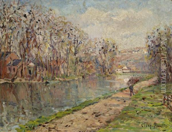Taking A Stroll Along The River Oil Painting - Adolphe Clary-Baroux
