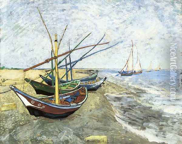 Fishing Boats On The Beach At Saintes Maries Oil Painting - Vincent Van Gogh