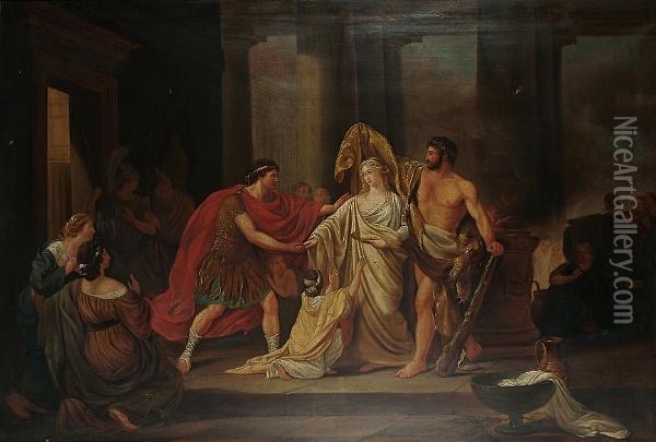 Alcesta Brought Back From The Tomb By Hercules And Restored To Her Husband Admetus Oil Painting - Pierre De Blanchi