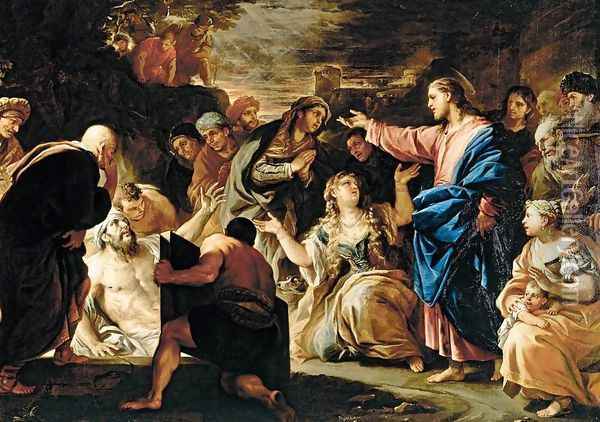 Raising of Lazarus c. 1675 Oil Painting - Luca Giordano