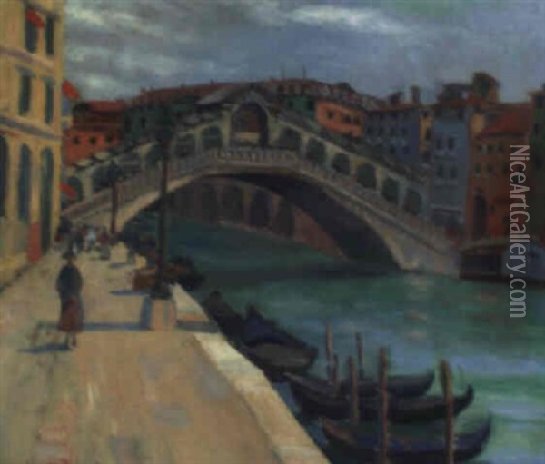 Blick Auf Die Rialtobrucke In Venedig Oil Painting - Herbert Alexander