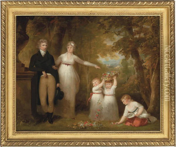 A Family Group Portrait In A Wooded Landscape Oil Painting - Gavin Hamilton