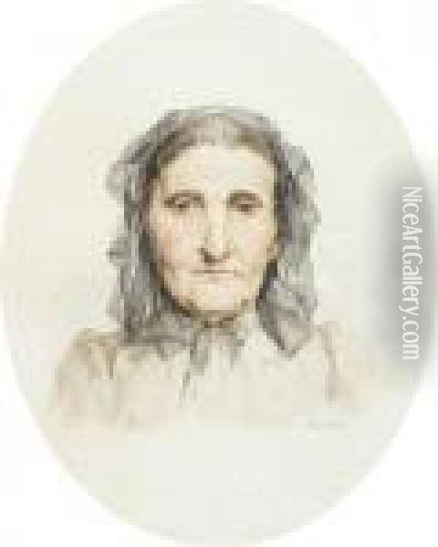 Portrat Einer Alteren Frau Mit Kopftuch Oil Painting - Albert Anker