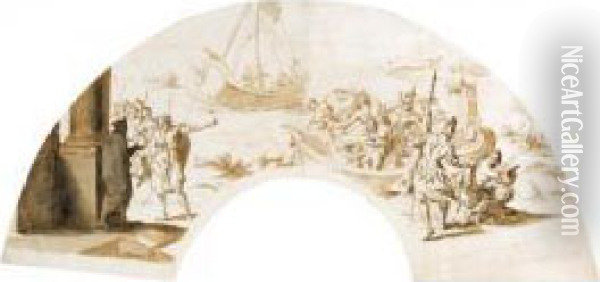 Agamemnon Orders The Sacrifice Of Iphigenia: A Design For A Fan Oil Painting - Pietro Antonio Novelli