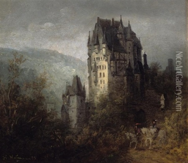 Burg Eltz Im Morgengrauen Oil Painting - Heinrich Adolf Valentin Hoffmann
