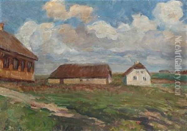 Landskab Med Huse. Vestjylland Oil Painting - Albert Gottschalk