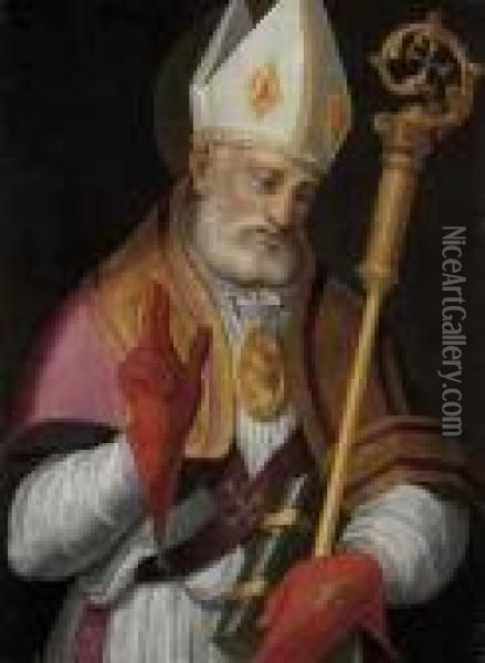 A Bishop Saint Oil Painting - Guido Reni