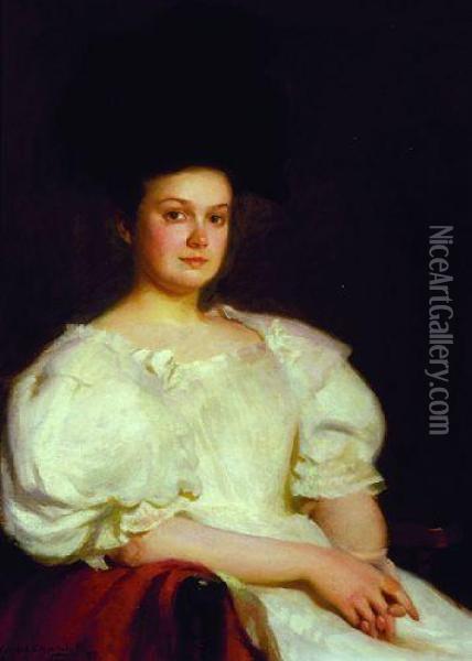 Portrait Of A Lady In White Oil Painting - William Worcester Churchill