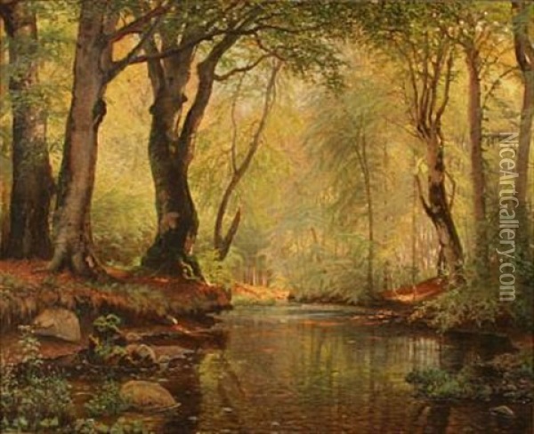 Serpentine Stream In A Spring Forest Oil Painting - Peter Johan Valdemar Busch